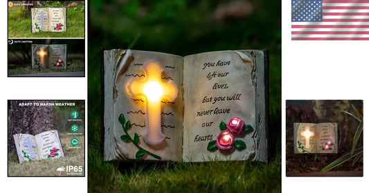 Durable Resin Solar Bible Cross Stake Light for Garden & Grave Decoration