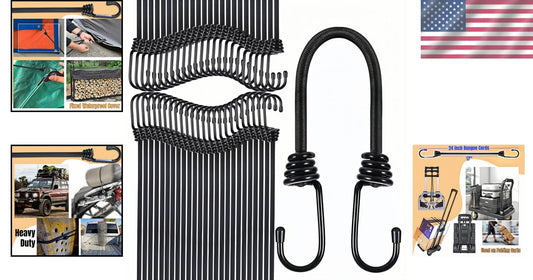 24 Inch Heavy-Duty Bungee Cords with Hooks - Perfect for Outdoor & Indoor Use