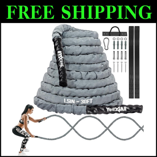 Comprehensive Exercise Battle Ropes - Steel Anchor Included, All Fitness Levels