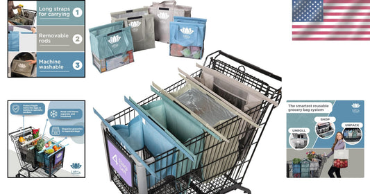 Set of 4 Reusable Grocery Bags with Insulated Cooler & Egg Holder – Earth Tones