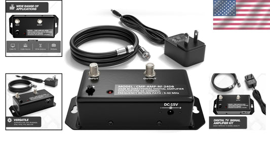 Compact 24 dB TV Signal Amplifier with Heavy Duty Metal Housing - Versatile Use