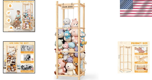Durable Stuffed Animal Organizer with Personalizable Nameplate - 88 lbs Capacity