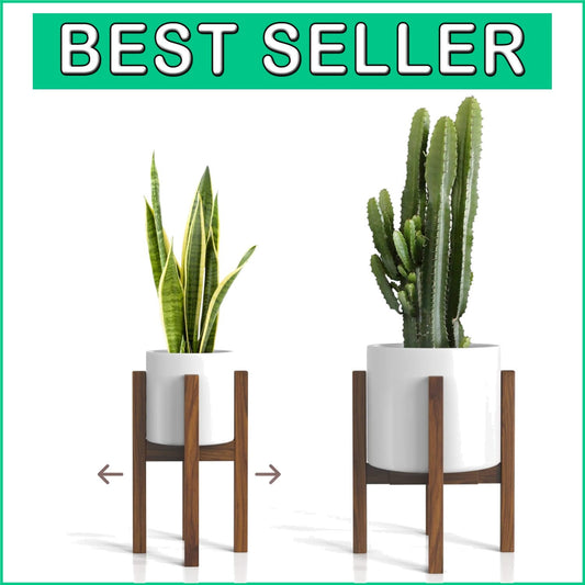 Adjustable Width Plant Stand for 8-12 Inch Pots - Elegant Acacia Wood Pedestal