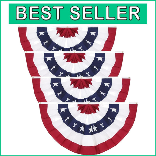3x6 Ft American Pleated Fan Flag Set of 4 - Fade-Resistant Patriotic Decor