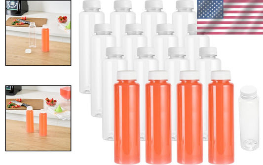 100 Recyclable 12 Oz Plastic Juice Bottles with Tamper-Evident Safety Caps