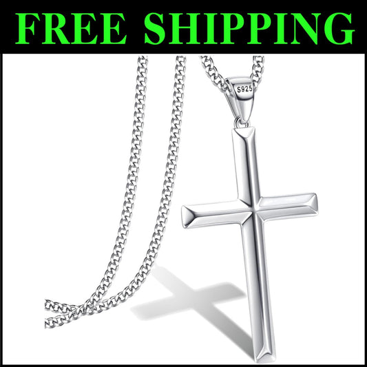 Durable 2mm Silver Cuban Link Cross Pendant Necklace for Men & Women, 16-24 Inch