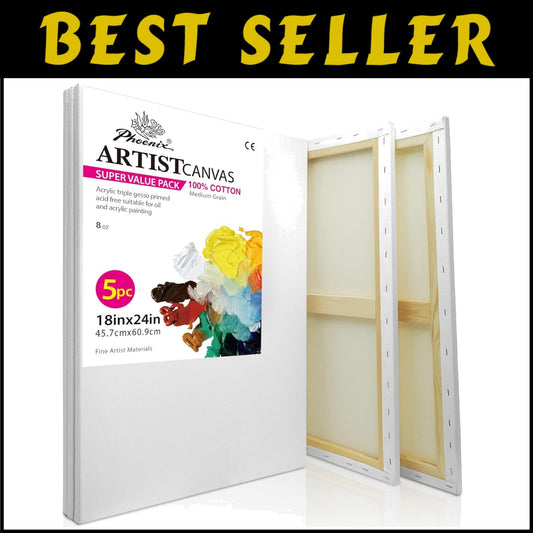 18x24 Inch Cotton Canvas Set: 5 Pack of Triple Primed, Ideal for Oil & Acrylic