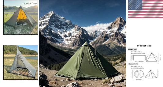 4-Season Fire-Resistant Camping Tent with Lightweight Design & Dual Doors