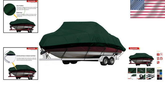 Forest Green Marine Cover for 20'-22' Bass & Runabout Boats - Secure Fit Design