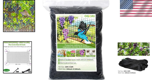 Durable 25' x 50' Bird Netting for Vegetables and Fruits - Easy Setup Included