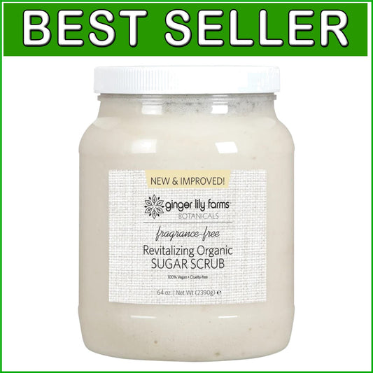 64 oz Vegan Sugar Scrub - Unscented Organic Exfoliator for All Skin Types