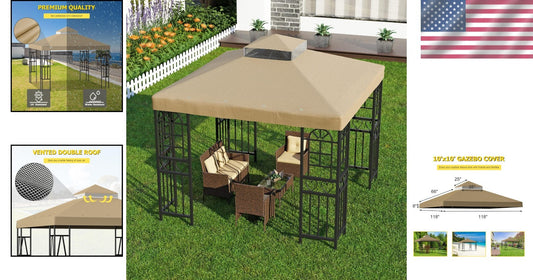 Elegant Khaki 10'x10' Canopy Replacement for Garden Gazebos - Easy Install