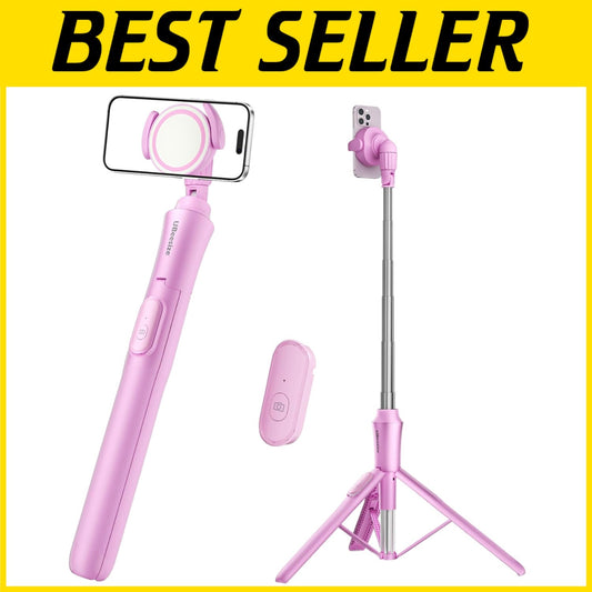 Aluminum 62-Inch Pink Selfie Stick & Phone Tripod with Magnetic Hold and Remote