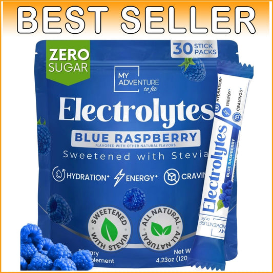 Caffeine-Free Blue Raspberry Electrolytes Powder - 30 Pack for Refreshing Energy