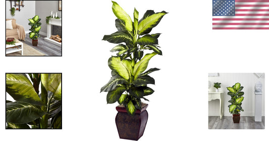 Lifelike 45” Golden Dieffenbachia in Elegant Planter - Maintenance-Free Greenery