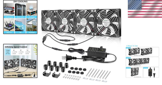 High Airflow 4X 120mm Cooling Fans for DIY Projects – Adjustable Speed 110V-240V