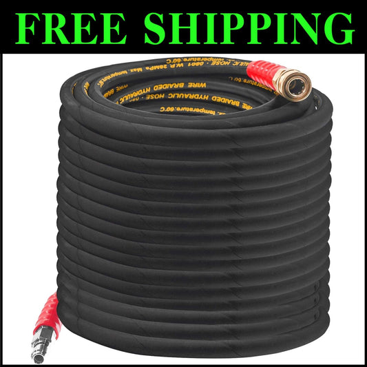 High-Pressure 50FT Rubber Hose for Power Washers - 3/8 Quick Connect, 4000 PSI