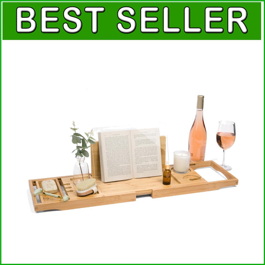 Extendable Waterproof Bamboo Bathtub Tray with Wine Glass Holder for Relaxation