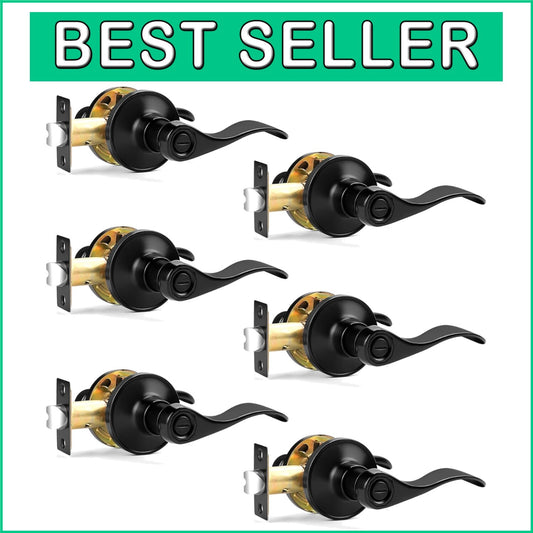 Elegant Matte Black Wave Style Door Levers - Privacy 6 Pack Interior Handles