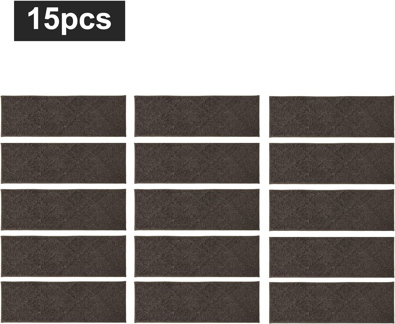 Water-Resistant Low Pile Carpet Runner Mats - 15pc Set for Wooden Steps