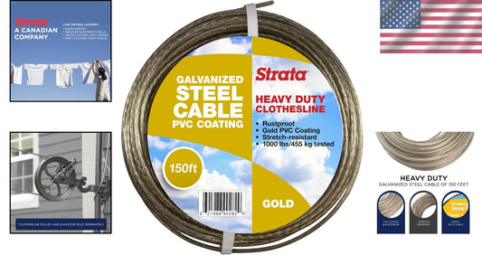 Durable 150 Feet Clothesline with Heavy Duty Steel Cable - Easy Installation