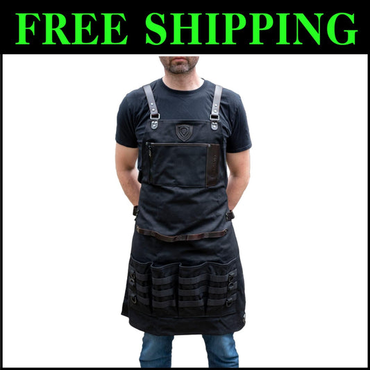 Professional Unisex Kitchen Apron with Drink Holder & Storage for Grilling