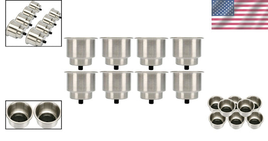 8-Piece Stainless Steel Drink Holders with Drain - Versatile Marine Cup Storage