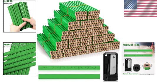 200 Pcs Flat Carpenter Pencils & Sharpeners - Perfect for Woodworking Precision