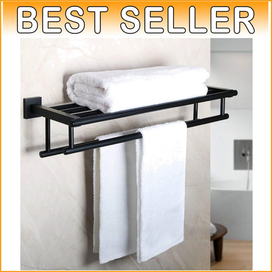 Elegant 24-Inch Wall-Mount Towel Holder in Matte Black - Heavy Duty Design