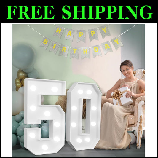 Large 3ft Light-Up Number 50: Perfect for Birthday and Anniversary Celebrations