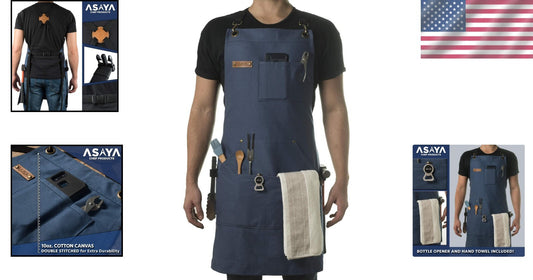 Adjustable Chef & BBQ Apron - 10oz Cotton Canvas with Practical Accessories