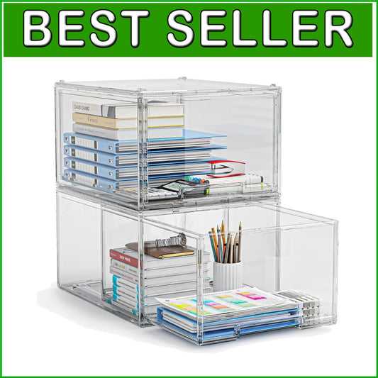 Acrylic Drawer Organizers - 2 Pack Stackable for Makeup & Office Supplies