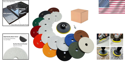 Wet/Dry Diamond Polishing Pads Kit with 11 Pieces for Polishing Stone Surfaces
