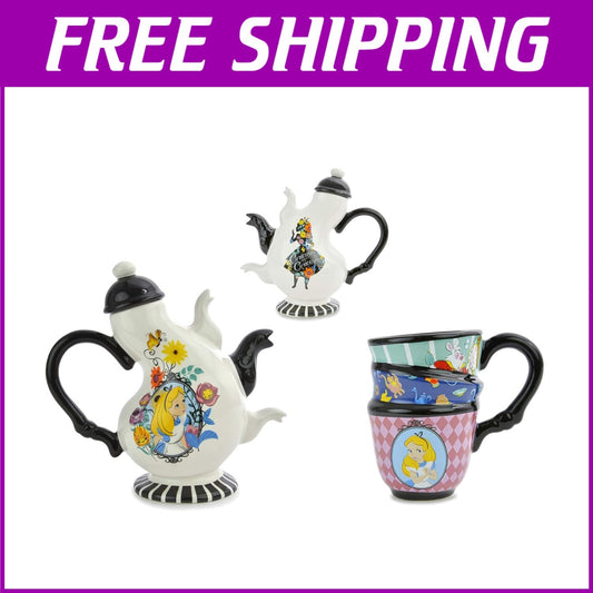 Artisan Hand-Painted Disney Alice Teapot and Cup Set - Unique Limescale Design