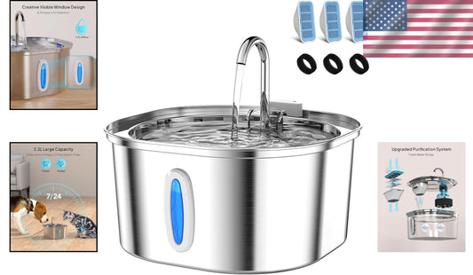 3.2L Stainless Steel Cat Water Fountain with Double Filtration - Quiet & Durable