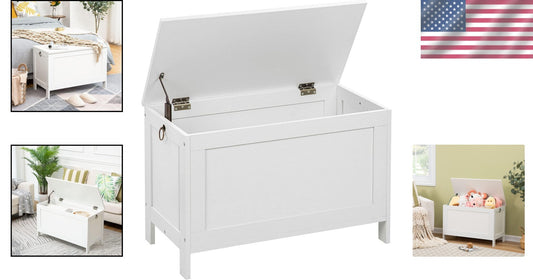 Elegant White Toy Chest Organizer - Easy Assemble Storage Bench, 220 lb Capacity