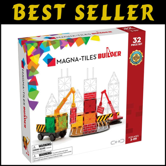 The ORIGINAL 32-Piece Magnetic Building Set with Extendable Cranes, Ages 3+
