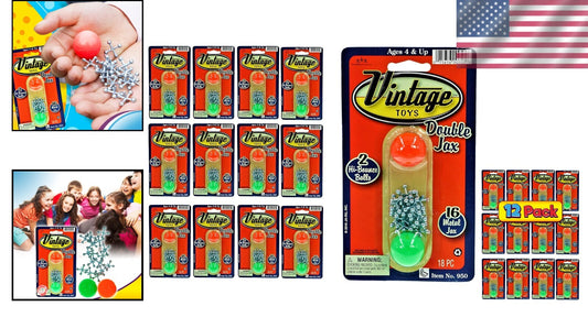 ASTM Tested Vintage Jacks Game – 12 Metal Sets with Bouncy Balls for Safe Play