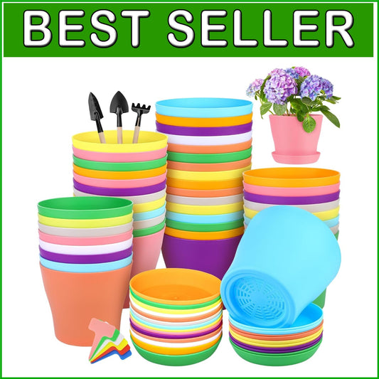 36 Pack 5.5 Inch Colorful Plant Pots with Trays - Perfect for Seedlings & Decor