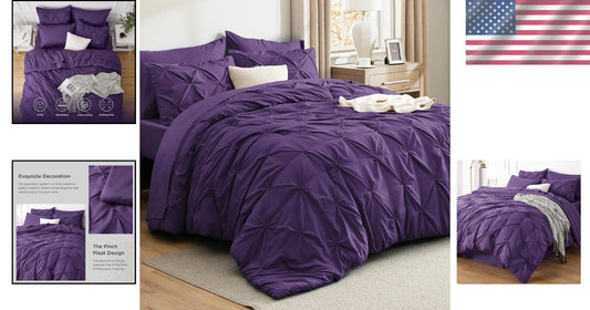 7-Piece Modern California King Bedding Set - Elegant Purple Comforter & Sheets