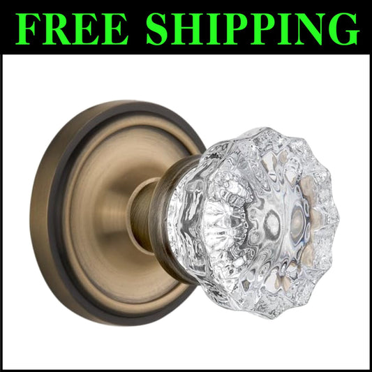Sophisticated Antique Brass Rosette Door Knob with Pristine Crystal Handle