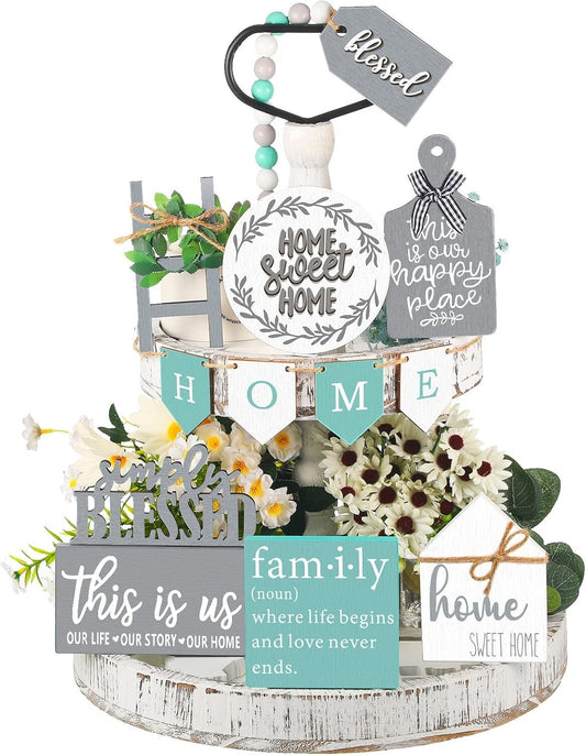 12-Piece Rustic Farmhouse Tiered Tray Decor Set for Kitchen & Table Centerpiece