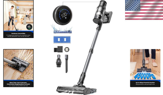 45kPa Cordless Lightweight Stick Vacuum & Mop with LED Display - 50 Min Runtime