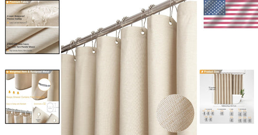 Premium Wide Shower Curtain 180" x 72" - Elegant Cream Polyester with 32 Hooks