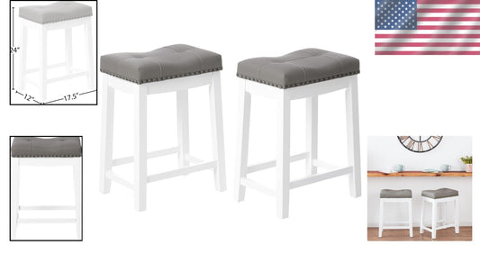 Elegant 24" White Bar Stool Set with Gray Cushion - Perfect for Counters
