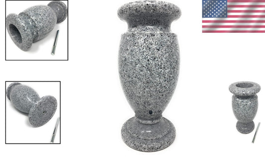 Light Grey Granite Memorial Vase for Headstone Flowers - Secure Spike Included