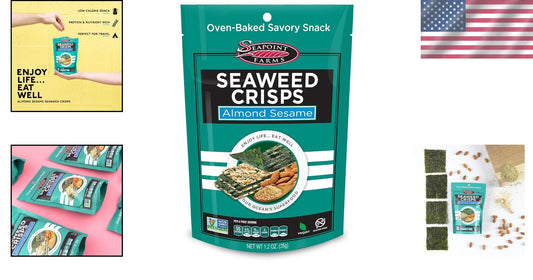 Delicious Seaweed Crisps - Almond Sesame, Vegan & Gluten-Free Snack Pack of 12