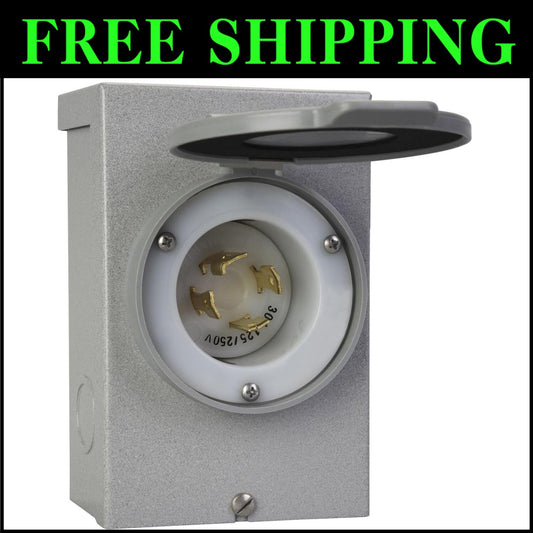 Weather-Resistant 30-Amp Power Inlet Box - 7,500 Watt Generator Compatibility