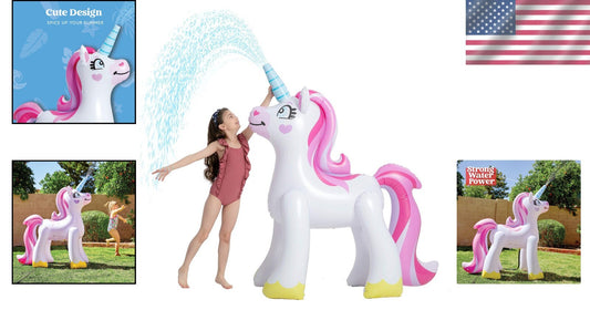 Fun & Easy 63" Pink Unicorn Inflatable Sprinkler - Perfect for Summer Play
