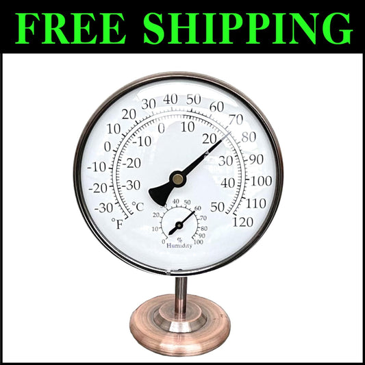 Elegant 4-Inch Indoor/Outdoor Thermometer with Hygrometer – Durable Brass Design